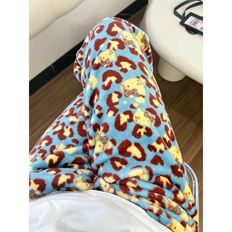 可爱凯蒂猫法兰绒睡裤女冬季加厚保暖家居休闲长裤可外穿遛弯裤子