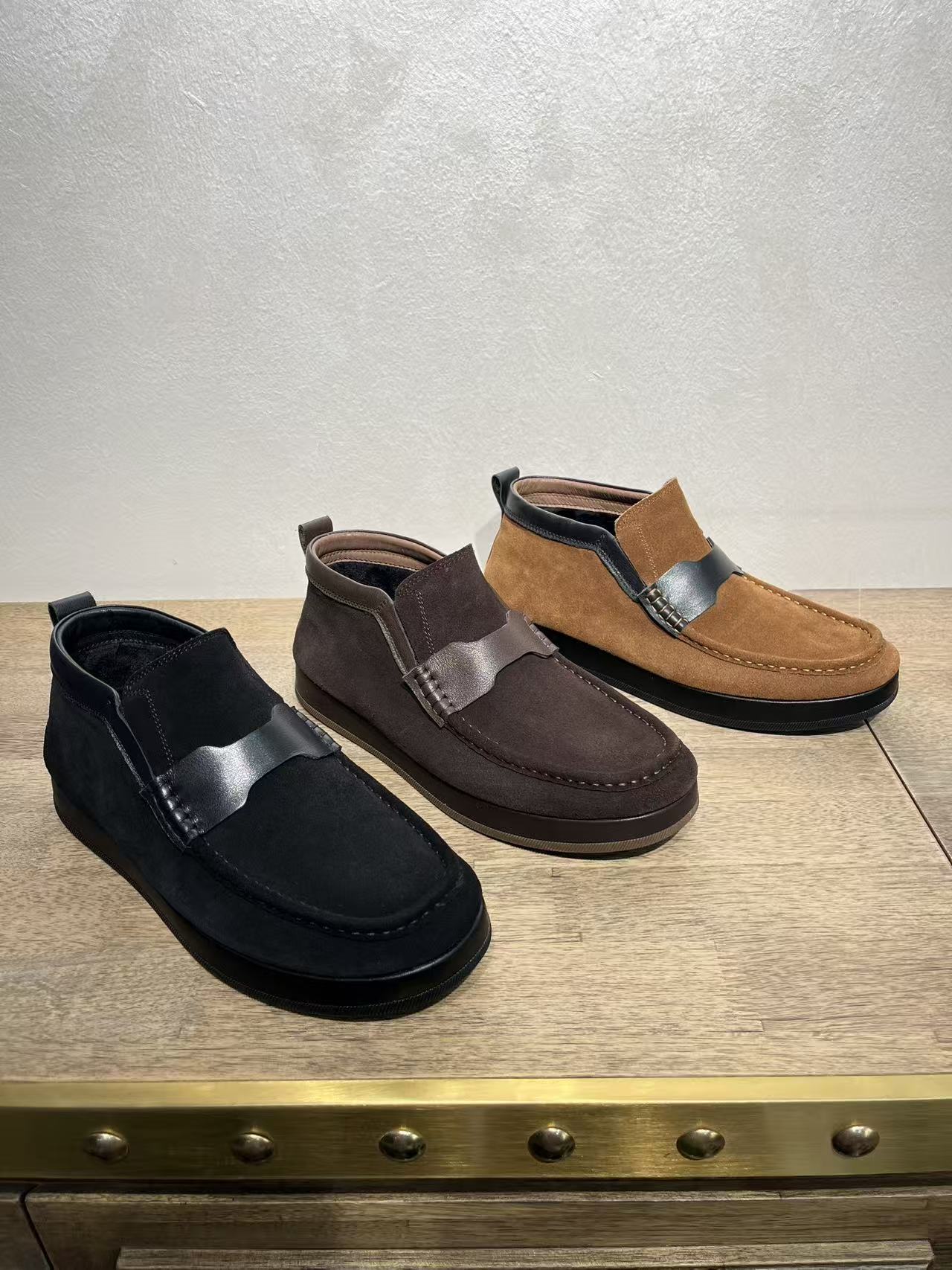 【加绒】高帮鞋一脚蹬圆头休闲鞋磨砂皮男靴休闲皮鞋休闲