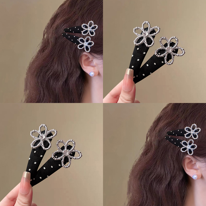 波点闪钻花朵发夹女前额侧边发卡刘海夹碎发边夹2025新款高端发饰