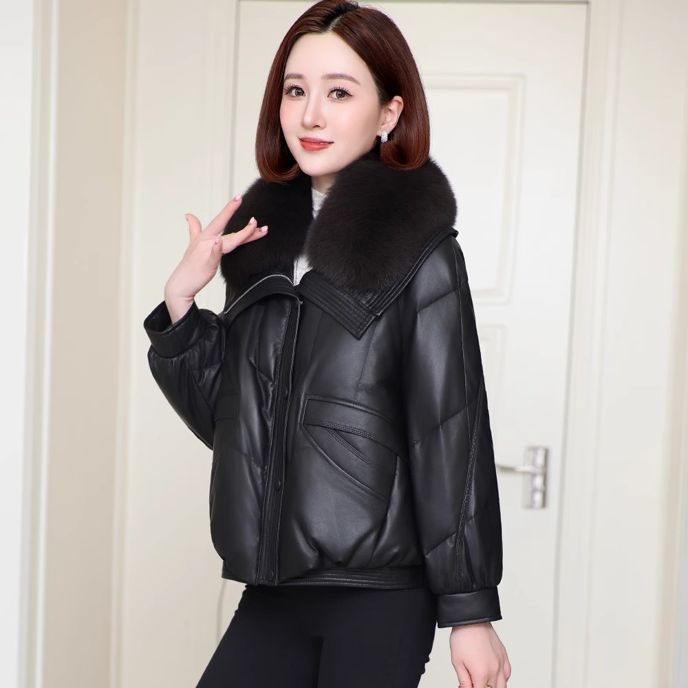 冬季新款真皮羽绒服女2025短款海宁狐狸毛领正品绵羊皮皮衣外套