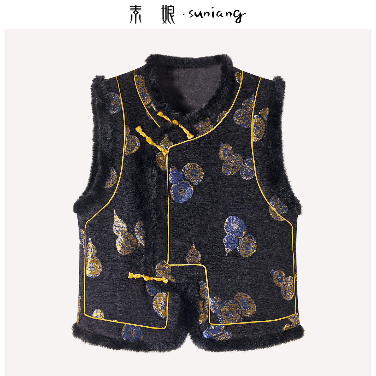 素娘秋冬款毛圈领民族风显贵重工绣花斜襟款马甲S26888W