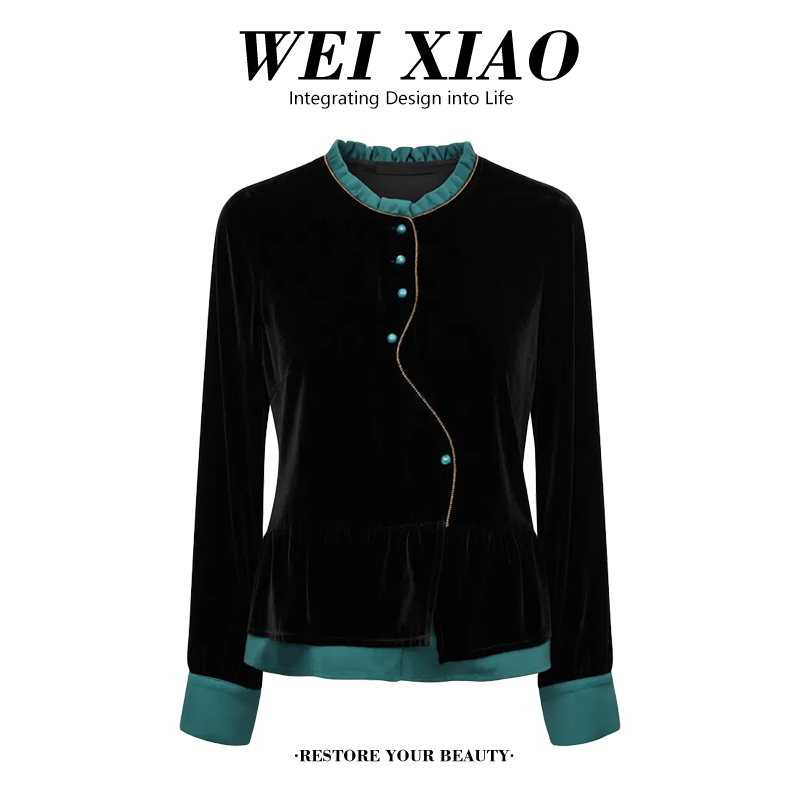 新中式国风衬衫春秋新款气质时尚撞色拼接设计感洋气显瘦长袖上衣