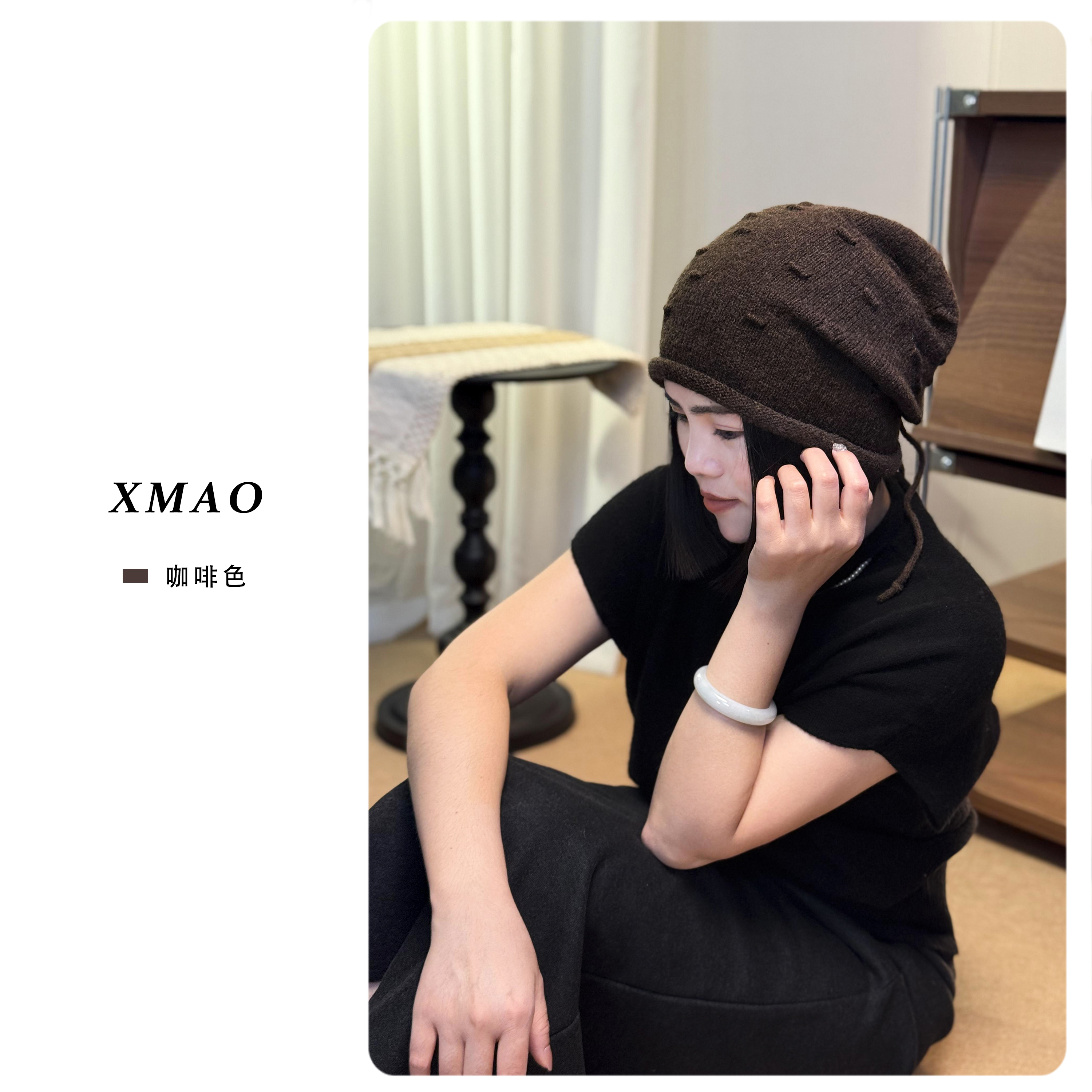 堆堆帽子女秋冬季韩系小众个性显脸小针织毛线帽网红抽绳包头帽