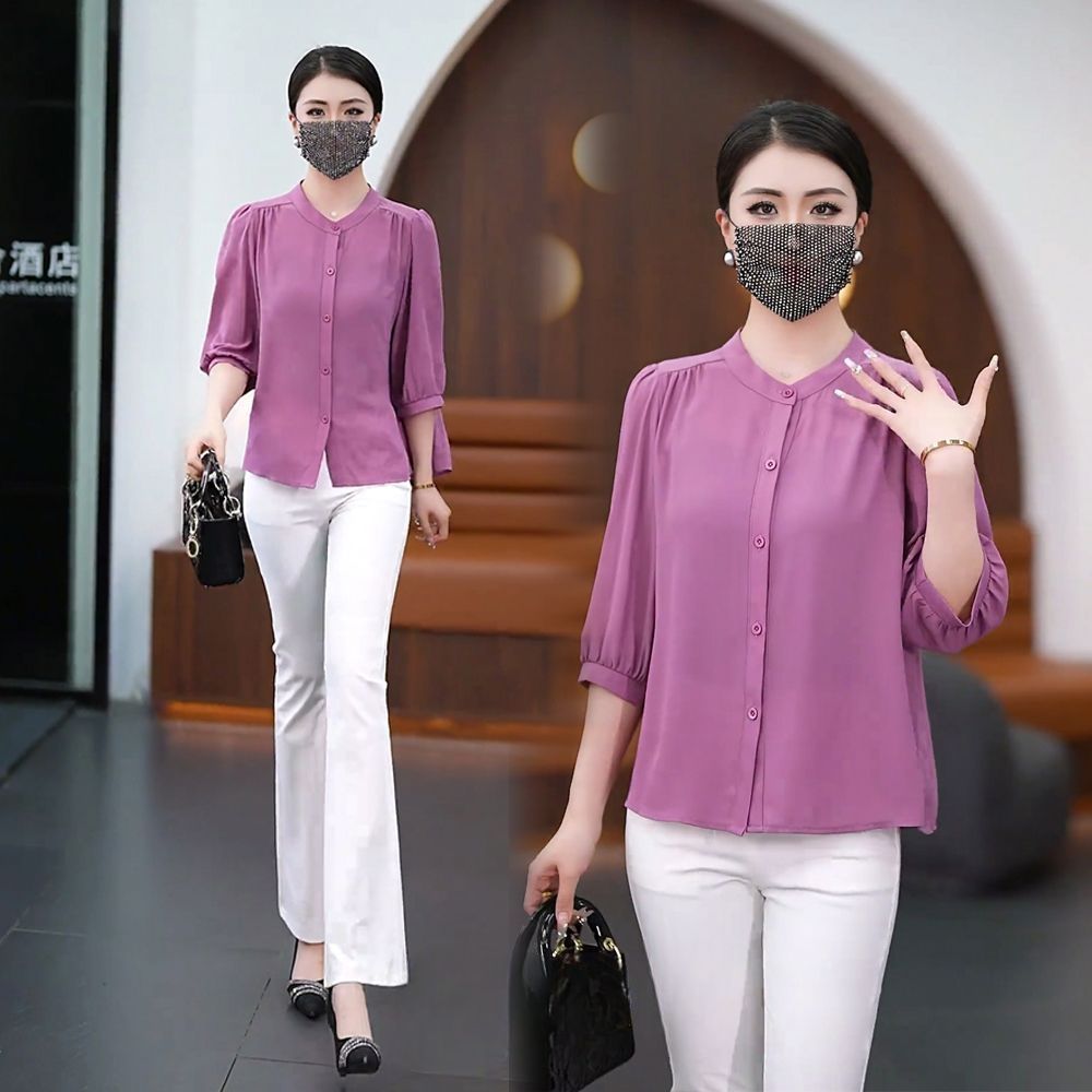 【9个颜色】春夏薄款七分袖冰丝衬衫大码宽松显瘦遮肚中袖防晒开衫