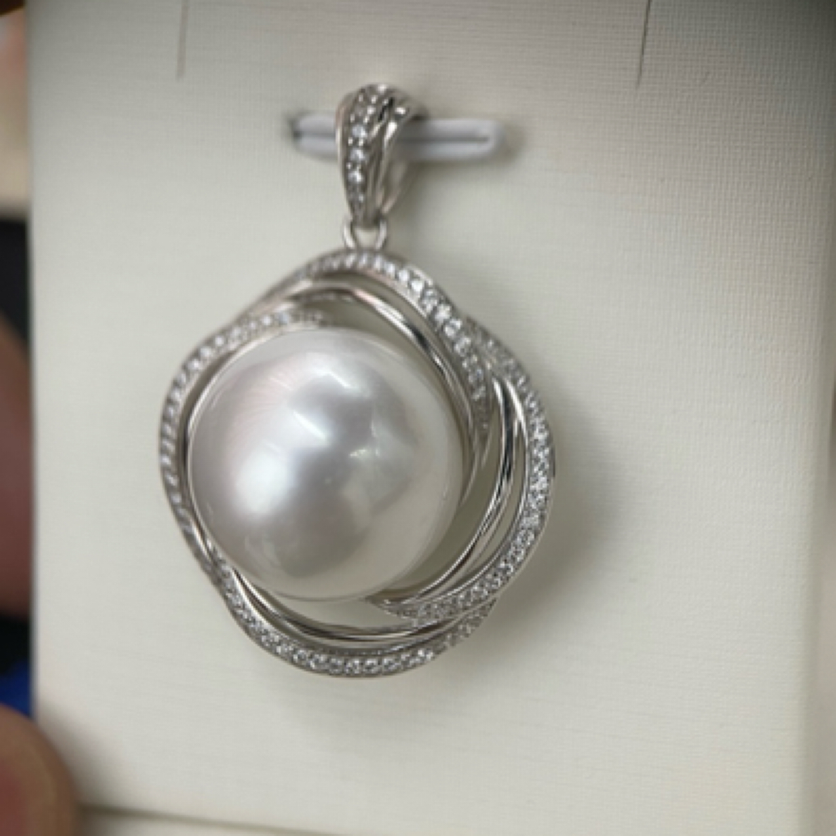 天然海水珍珠16.8正圆澳白时尚大气银吊坠