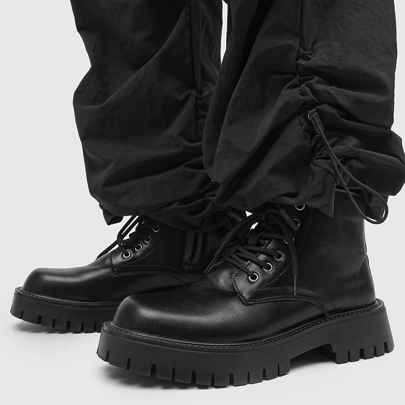 马丁靴男冬季拉链款新款鞋子爆款英伦风真皮中帮厚底工装短靴皮鞋