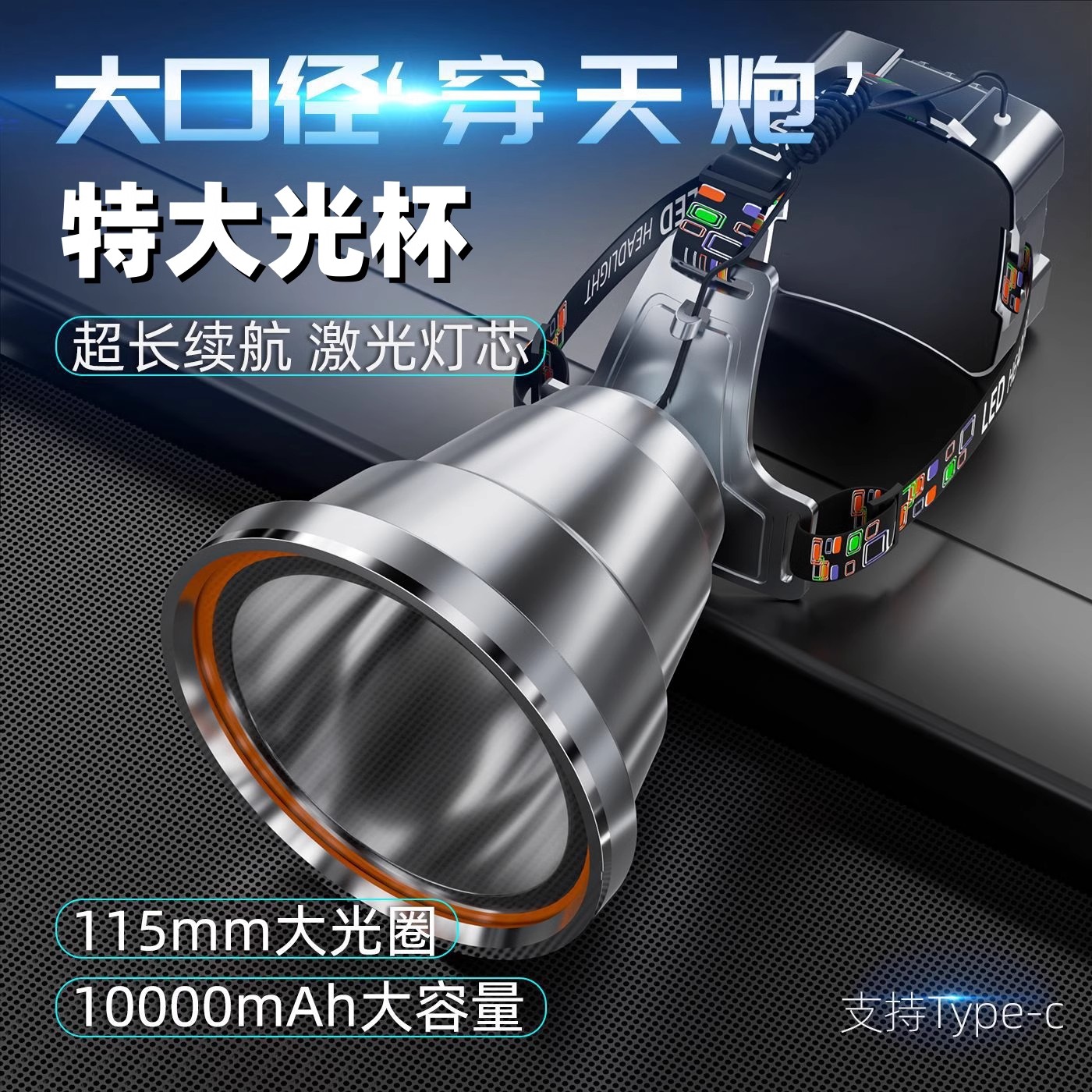 户外超长续航强光远射头戴式头灯适用于钓鱼赶海夜钓灯抓知了露营