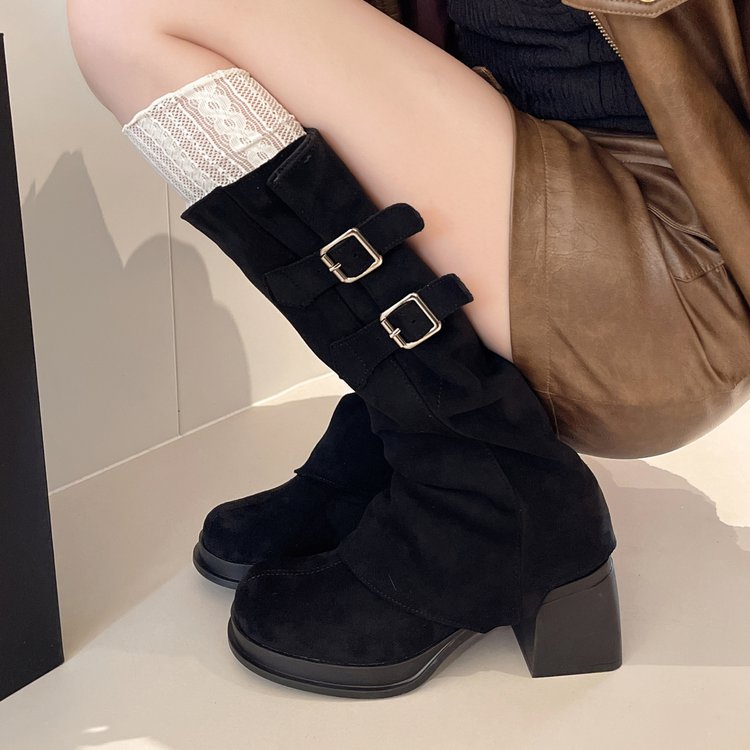 黑色高跟靴子女秋季长靴2025新款爆款高筒可拆卸两穿短靴瘦瘦靴