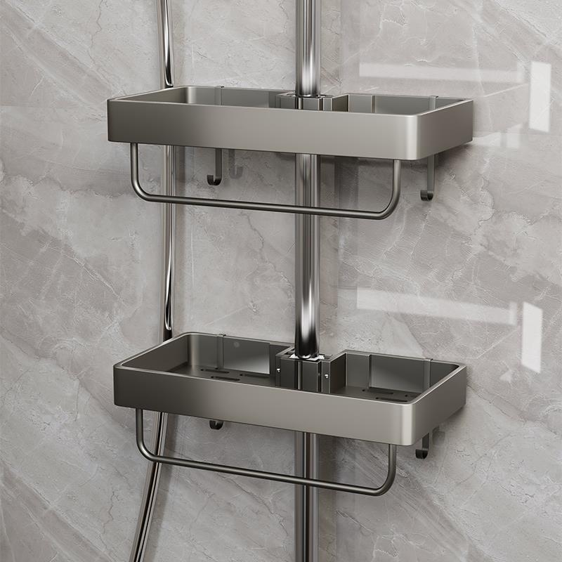 花洒置物架免打孔卫生间淋浴架子升降杆支架浴室花洒杆沐浴露托盘