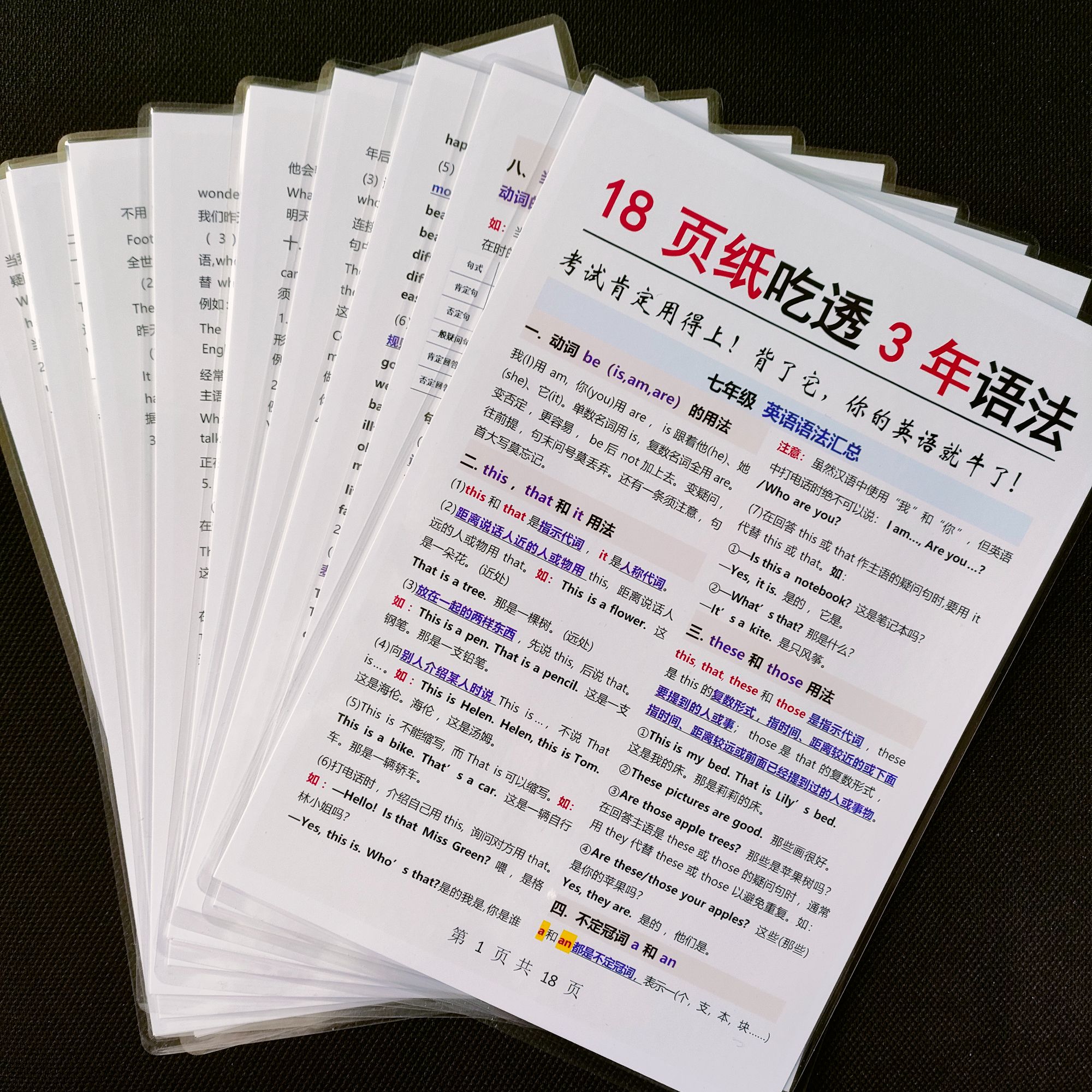 18页纸吃透初中3年英语语法大全中考复习归纳考前复习记忆好帮手