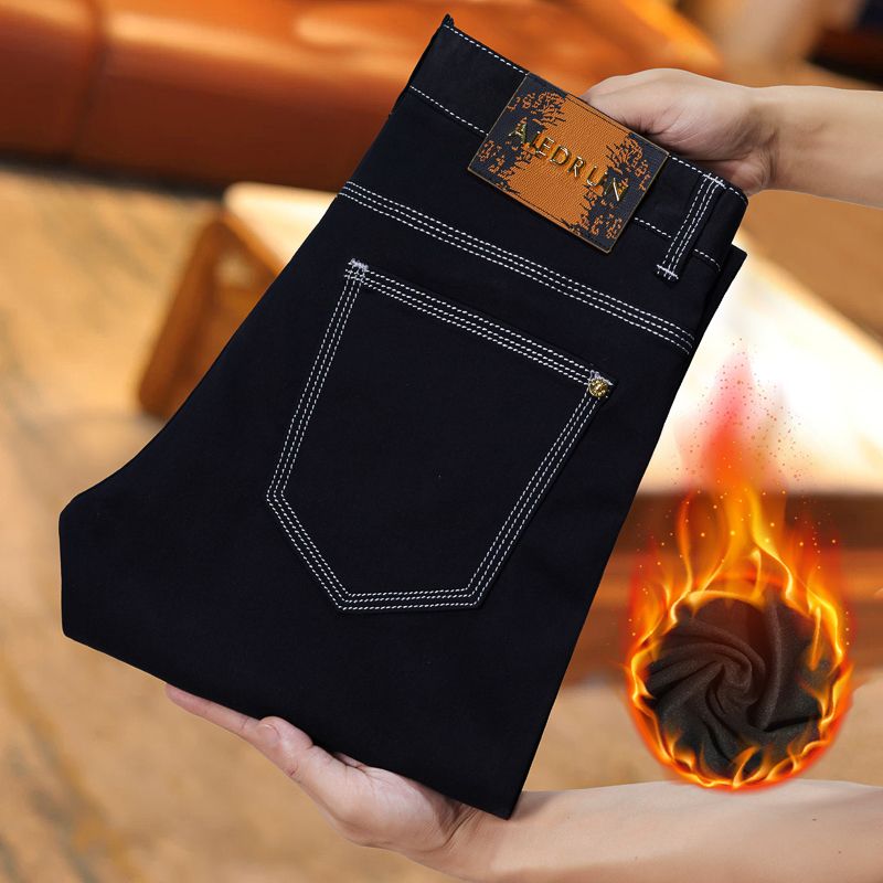 2025秋冬黑色不掉色三本针牛仔裤男修身直筒商务时尚弹力休闲百搭