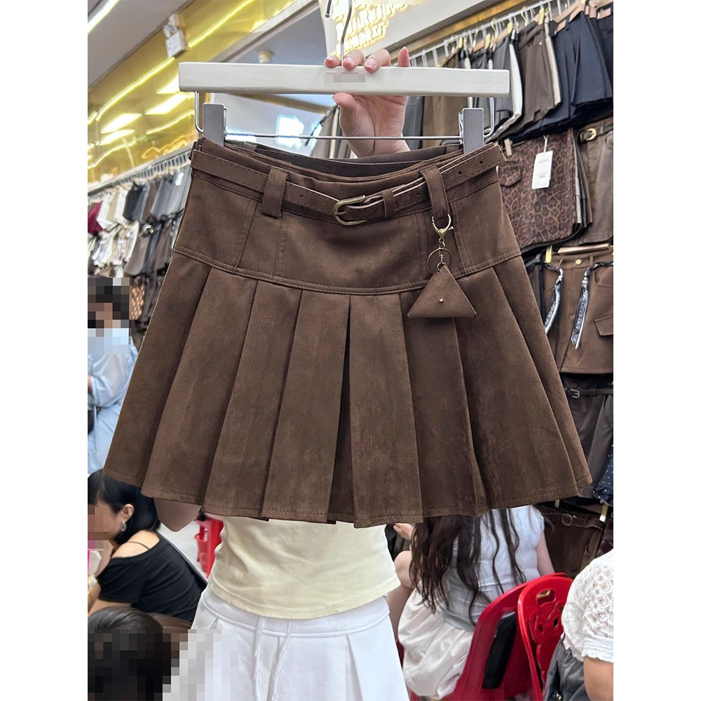 美拉德复古百褶短裙女2025年秋季新款时尚通勤百搭高腰显瘦a字裙