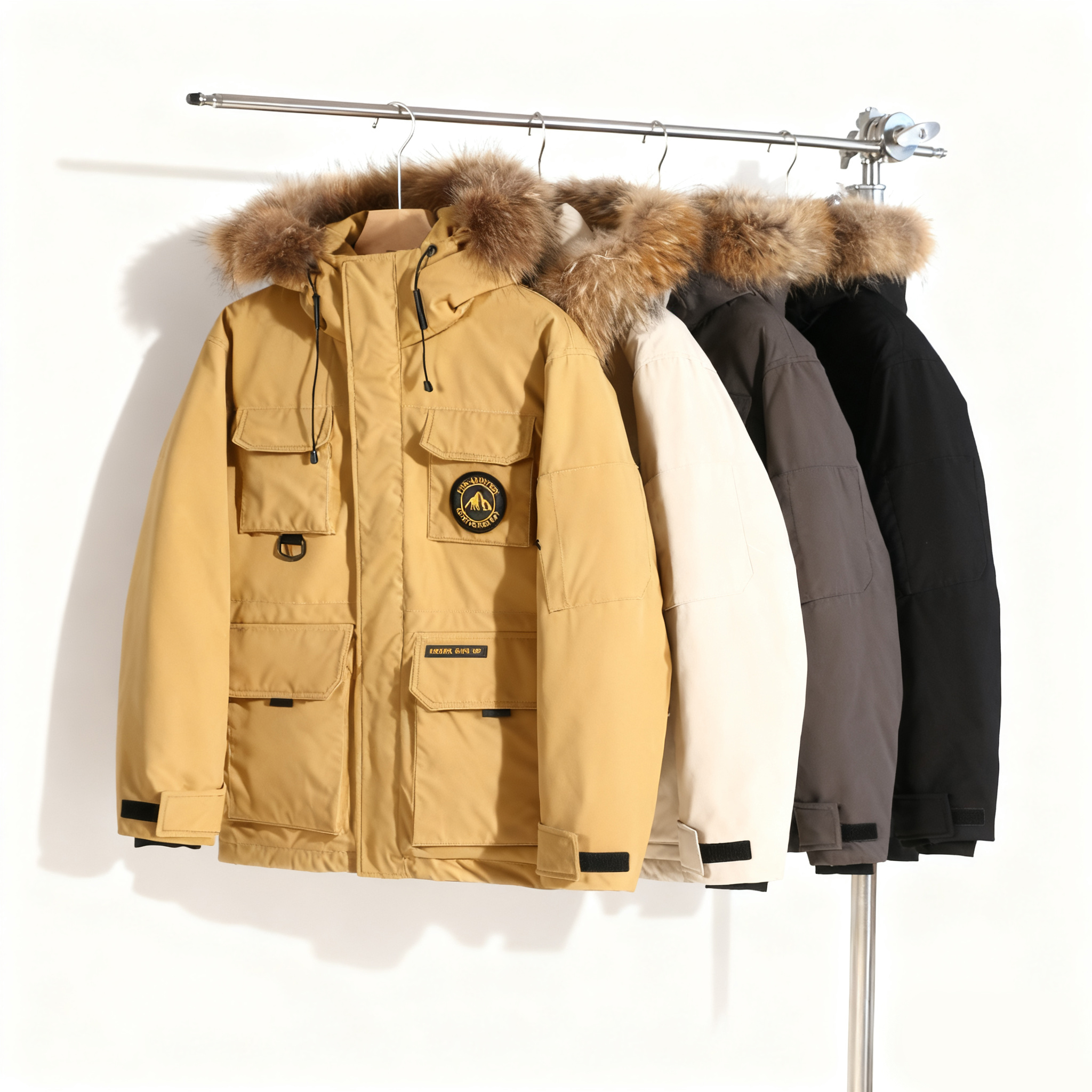 可拆真貉子毛领秋冬男士加厚防风防水保暖工装多口袋羽绒服外套