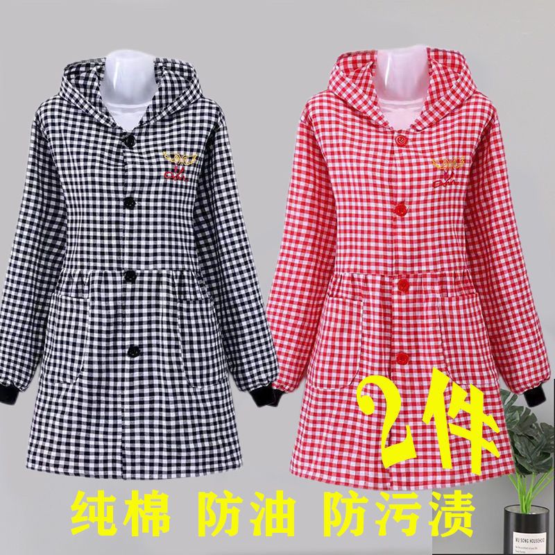 女士洋气罩衣女外穿帽子新款双兜防油防防水厨房家用工作服加厚