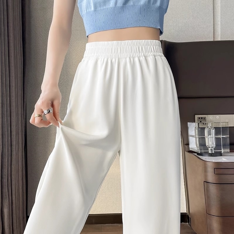 白色冰丝阔腿裤女夏季2025新款薄款防晒休闲垂感窄版西装直筒裤子