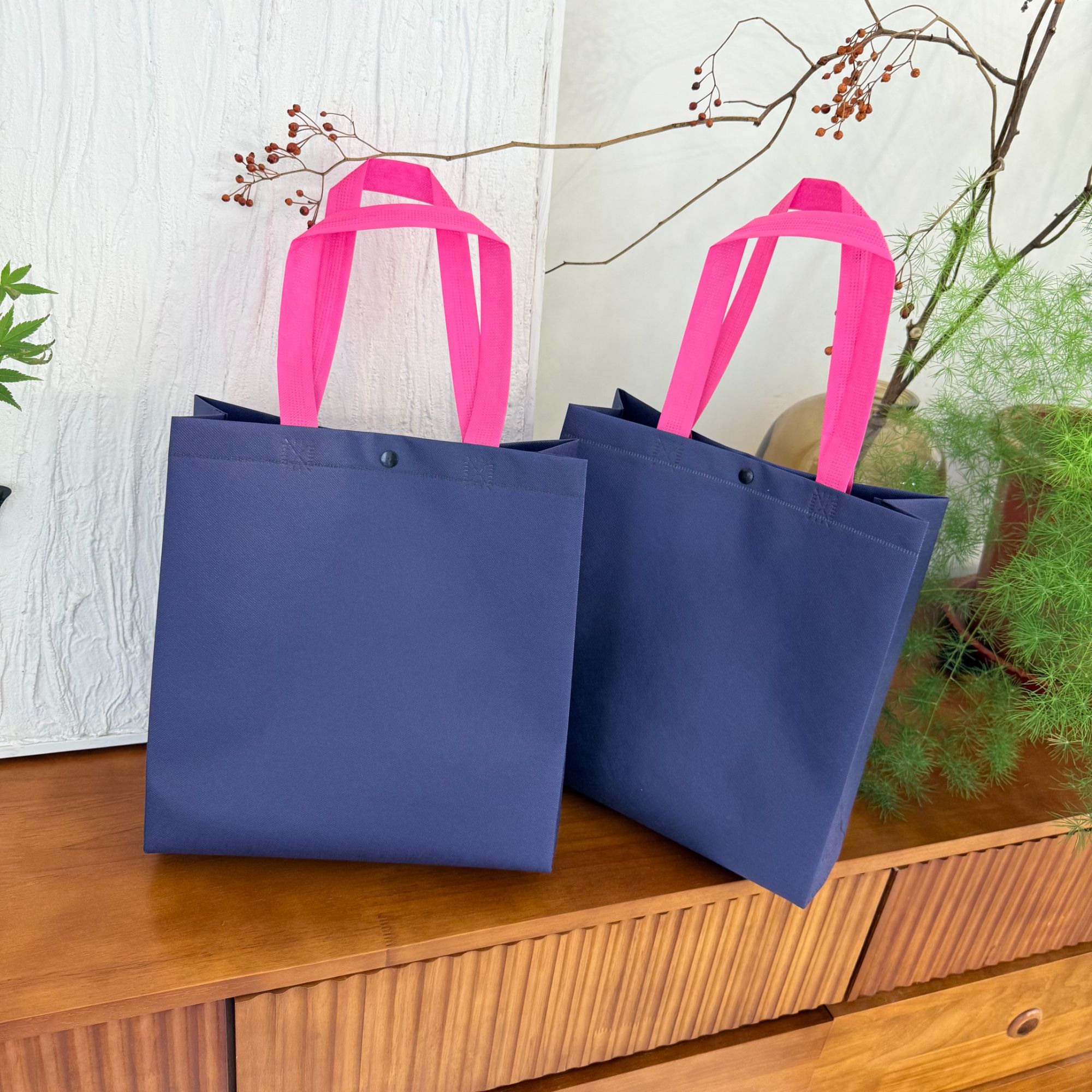 新款肩背藏青色布包手提袋无纺布袋定制购物环保袋订做外卖袋宣传