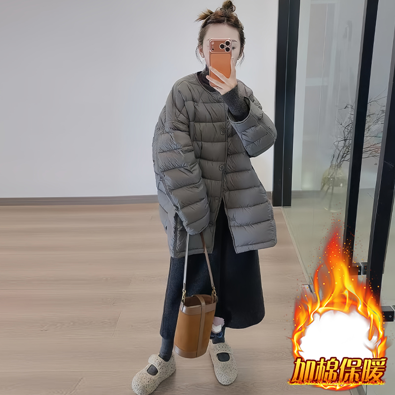 灰色圆领棉服女2025年冬季新款小个子韩系简约加厚保暖棉衣外套潮