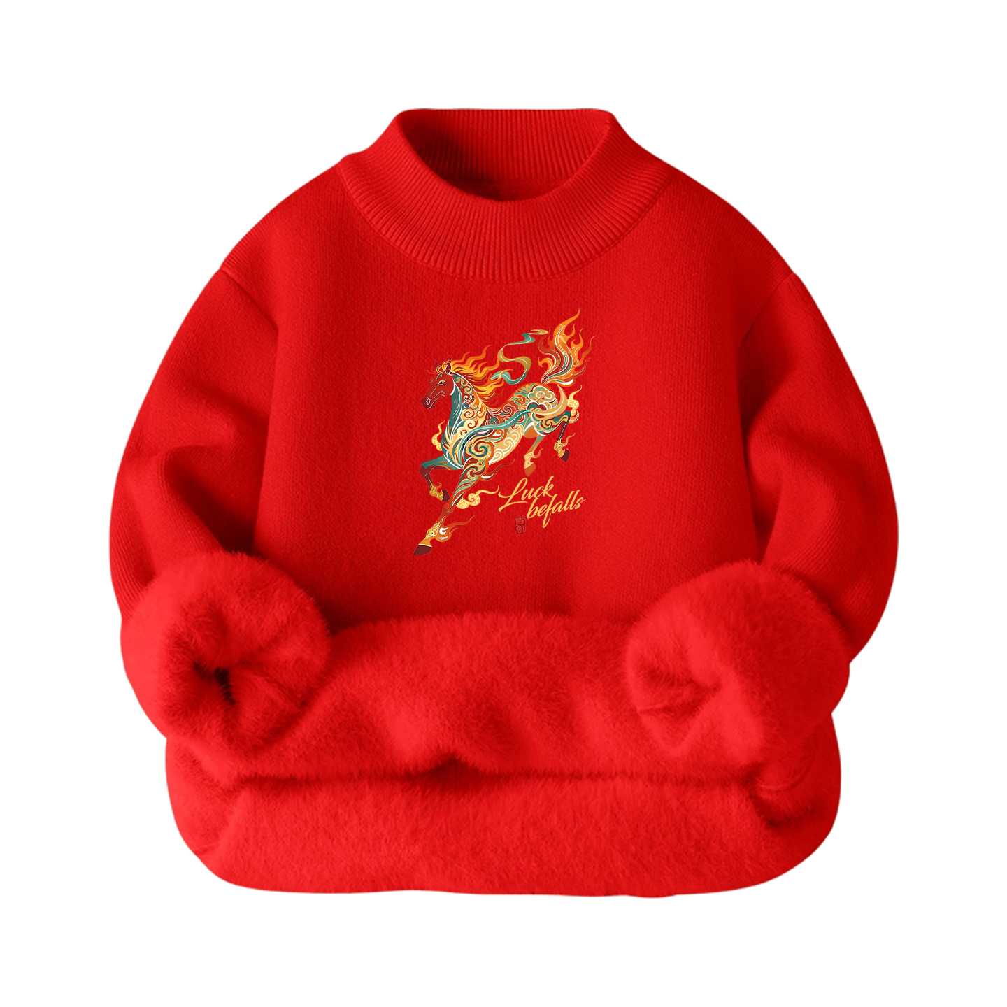 儿童拜年圆领毛衣马年吉祥男童红色喜庆本命年毛线上衣宝宝秋冬装