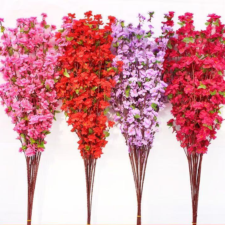 仿真桃花枝手工桃花特级花结婚桃树枝客厅仿真鲜花家居装饰花