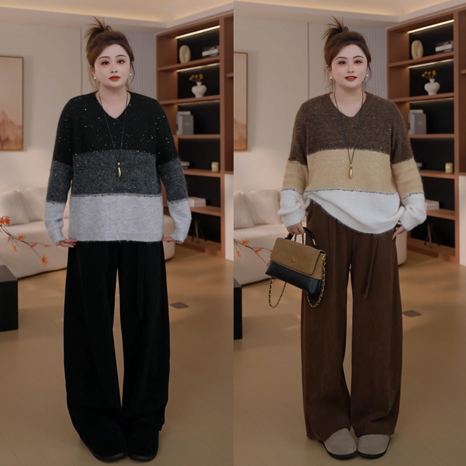 【胖佳佳】现货~银河毛衣 冬季时尚高品质加厚撞色针织衫H625Z18927