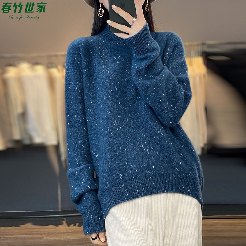春竹世家纯色100%纯羊毛女士针织衫高领显瘦毛衣保暖羊绒衫上衣潮