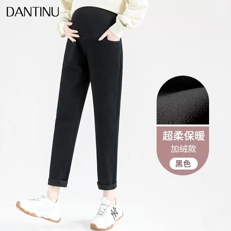 孕妇牛仔裤秋冬2025加绒加厚孕妇裤孕妇裤子小个子外穿小脚裤萝卜