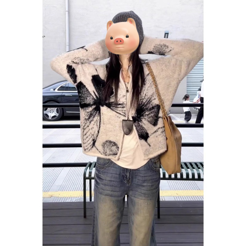 灰色水貂绒双拉链毛衣开衫女秋冬季慵懒风高级感短款针织外套上衣