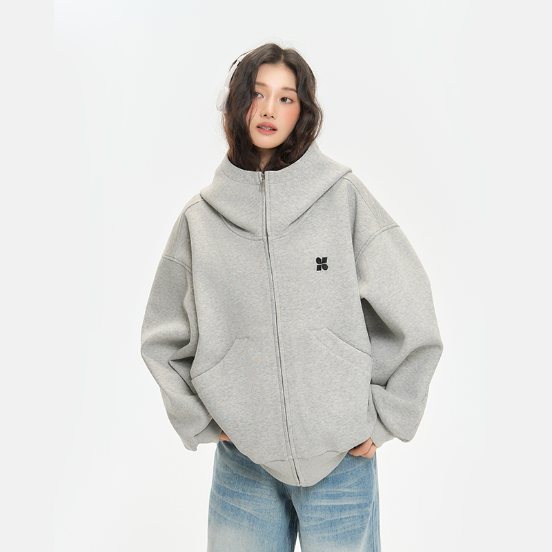 KingPrince高领开衫空气层卫衣连帽上衣男女秋冬加厚厚外套女秋冬