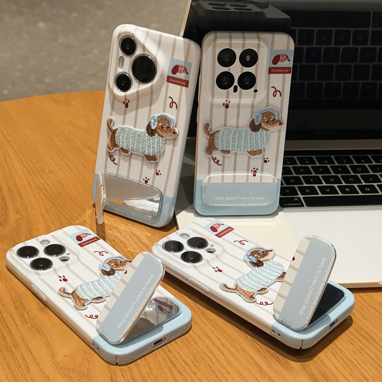 奥菲顿刺绣棕狗镜子支架适用苹果16菲林手机壳华为P70vivoppo小米