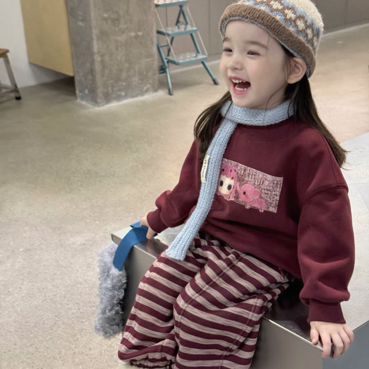 女童童装韩版套装2025秋冬新款加绒卫衣儿童加绒条纹两件套潮