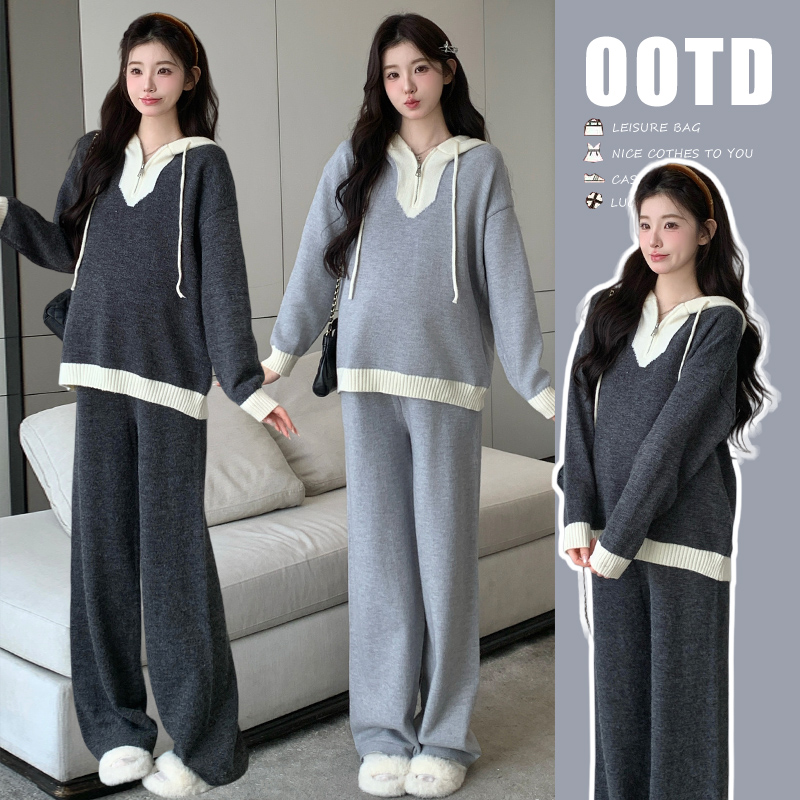 因为爱】孕妇装秋套装高级感毛衣阔腿裤两件套孕妈法式穿搭秋冬装