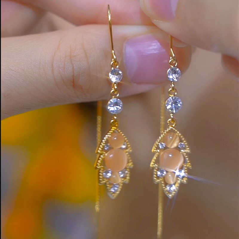 合金耳饰 新款猫猫石树叶耳线气质时尚百搭耳坠精致优雅超仙耳饰