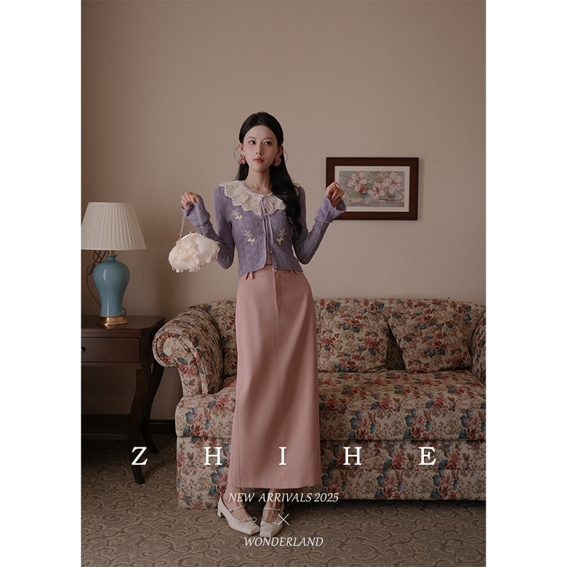 无艳一禾【罗曼庄园】法式静奢人棉针织开衫+针织背心+半裙