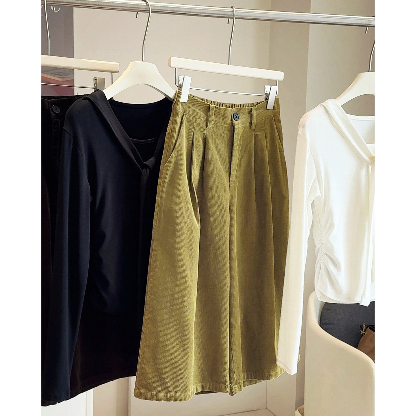 小个子灯芯绒七分阔腿裤女复古2025秋季宽松高腰百搭休闲直筒裤潮