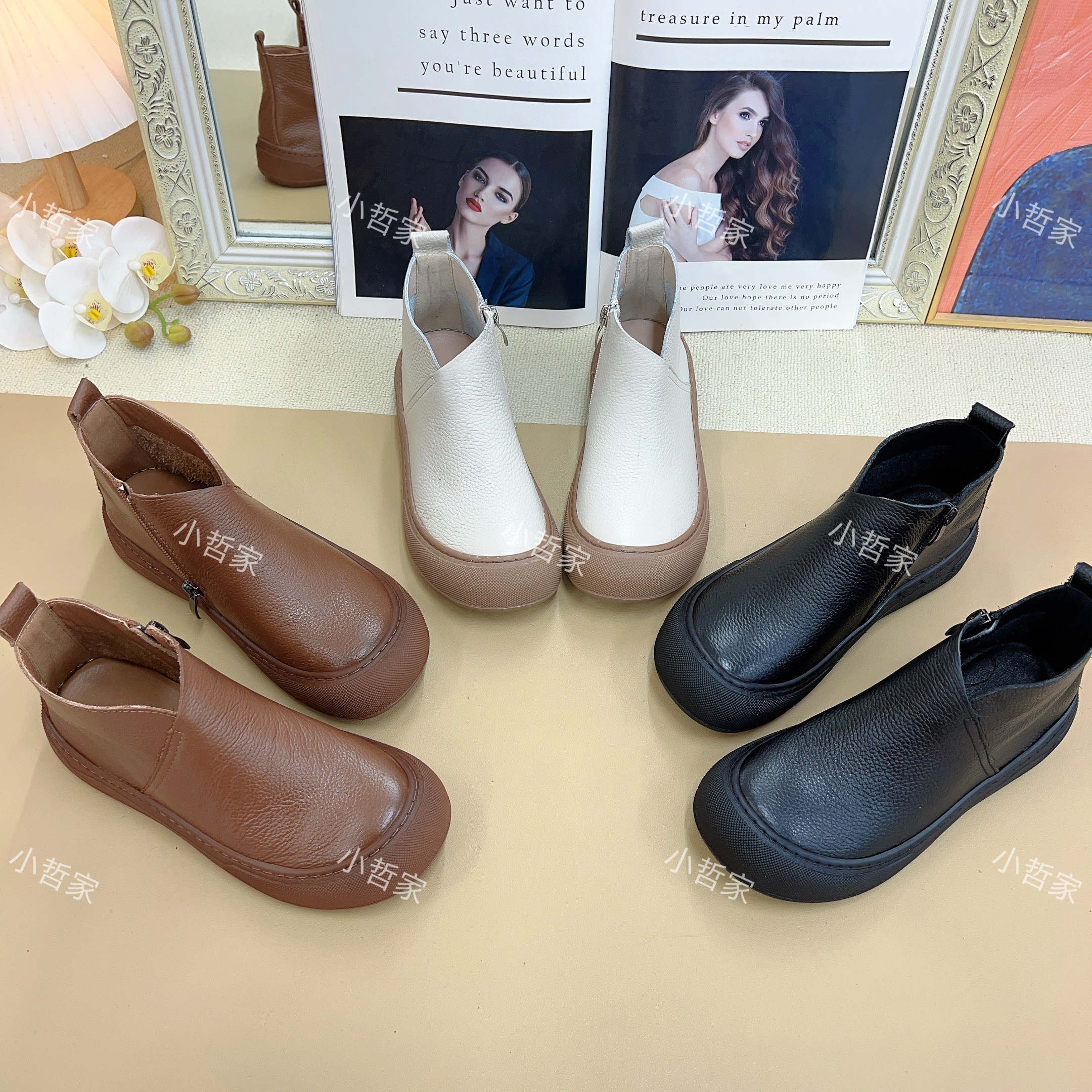 【极简主义】秋季平底软底女复古港风防滑短靴舒适百搭休闲靴子708