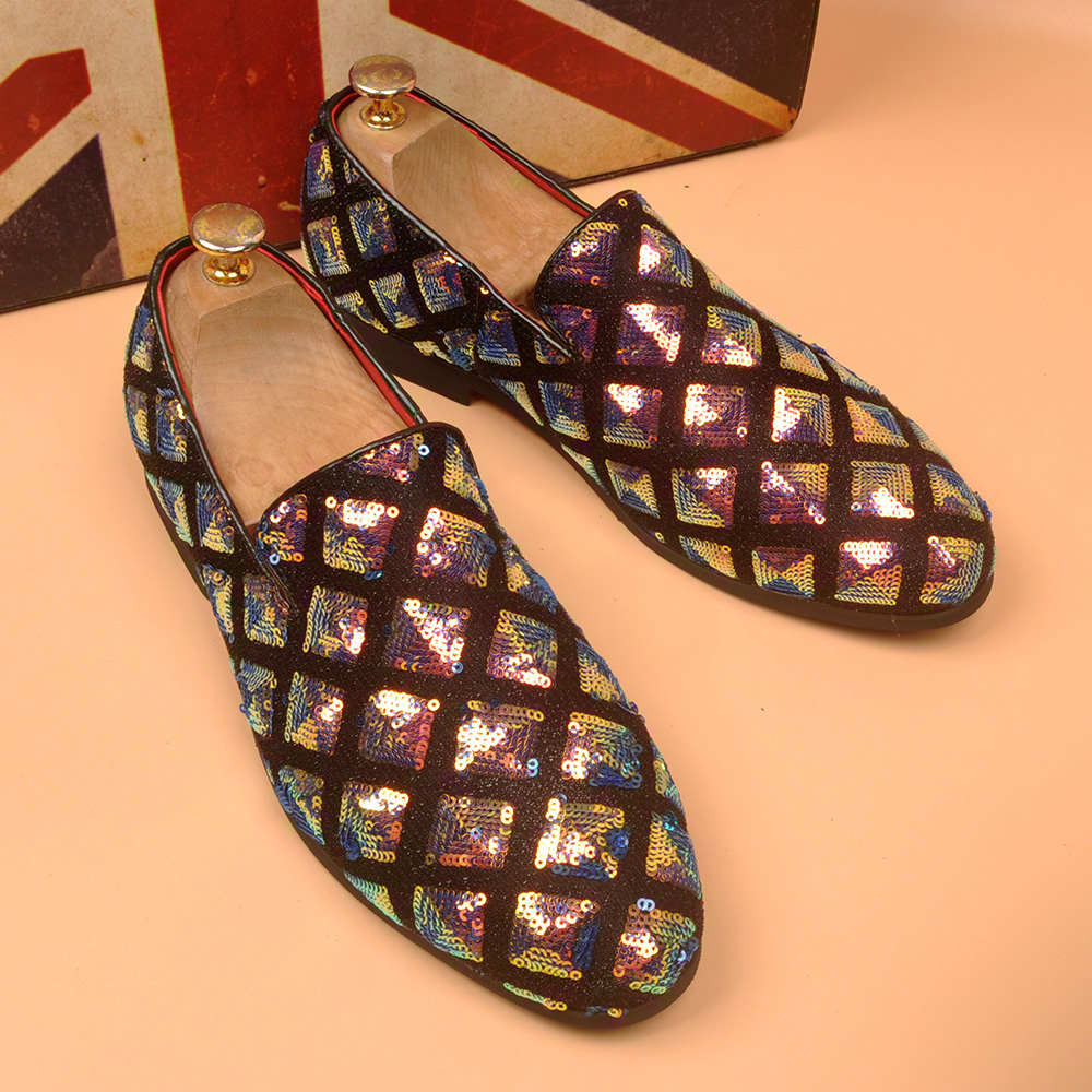 青春潮流男士亮片潮流乐福鞋透气时尚尖头休闲皮鞋懒人豆豆鞋潮鞋