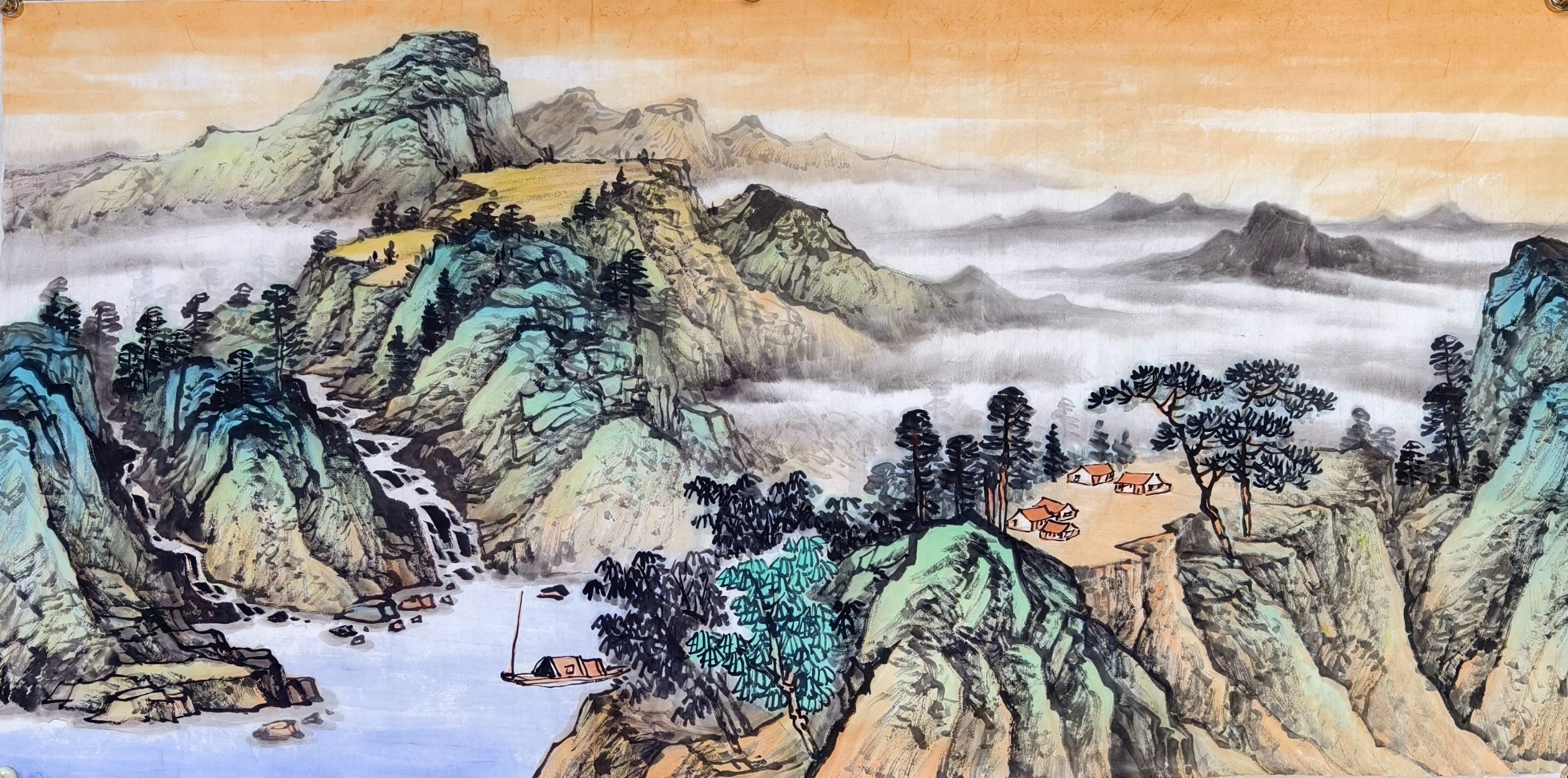 故川山水画作品137×68厘米