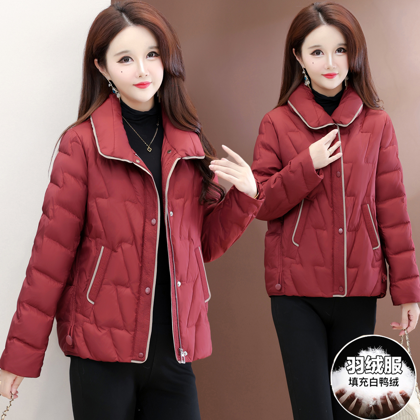 妈妈装韩版羽绒服时尚女装冬季新款气质显瘦保暖白鸭绒中老年外套