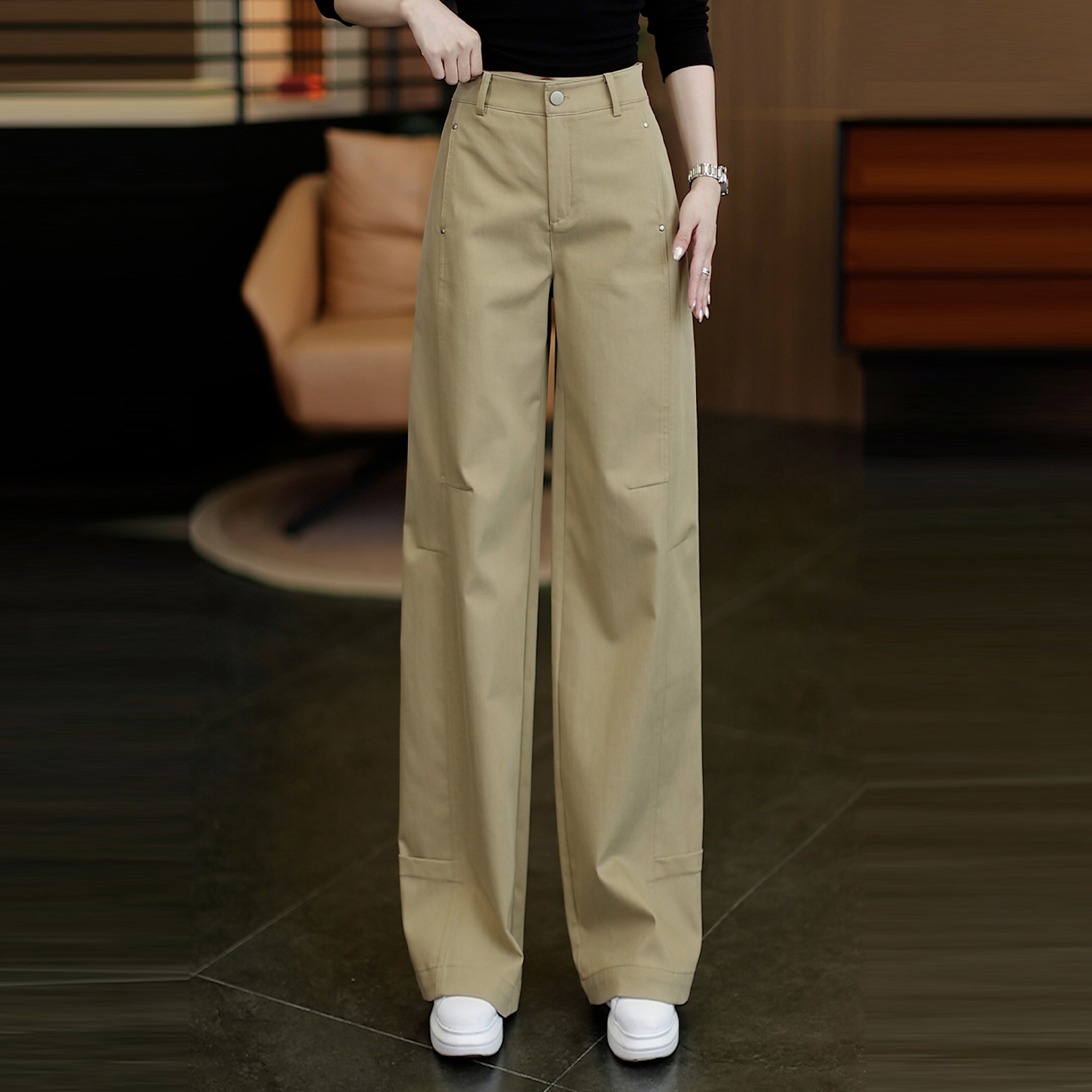 爆款气质棉西装阔腿裤女2025春秋新款小个子直筒裤显瘦休闲弯刀裤