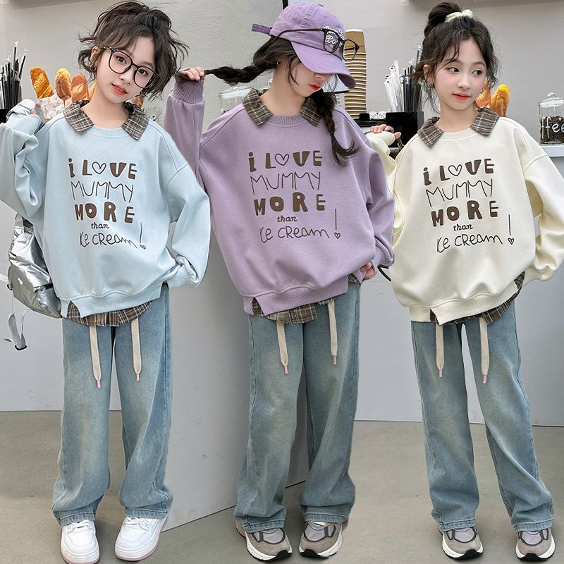 女童卫衣洋气休闲儿童2025秋季宽松中大童新款春秋上衣格子学生