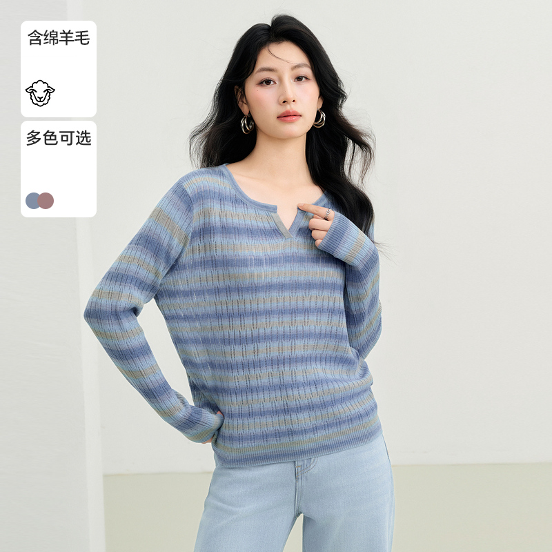 Basic House/百家好秋季韩系ins衣服撞色女休闲针织衫B0625H5R132