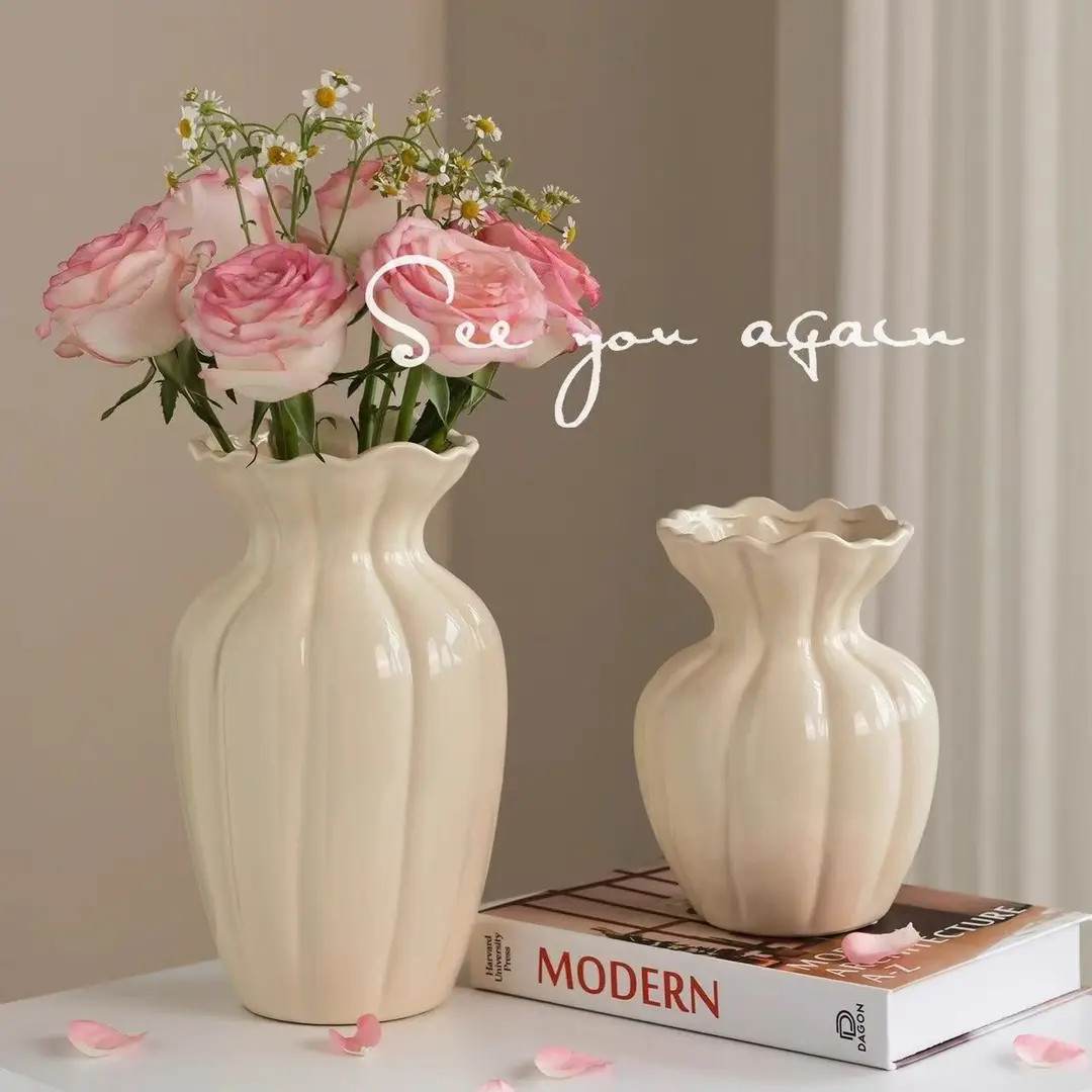 陶瓷花瓶氛围感复古白色法式美式摆件客厅水培插花鲜花奶油风装饰
