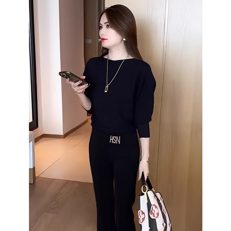 拉夏贝尔小个子长袖针织衫洋气蝙蝠衫2025春秋新款宽松百搭打底衫