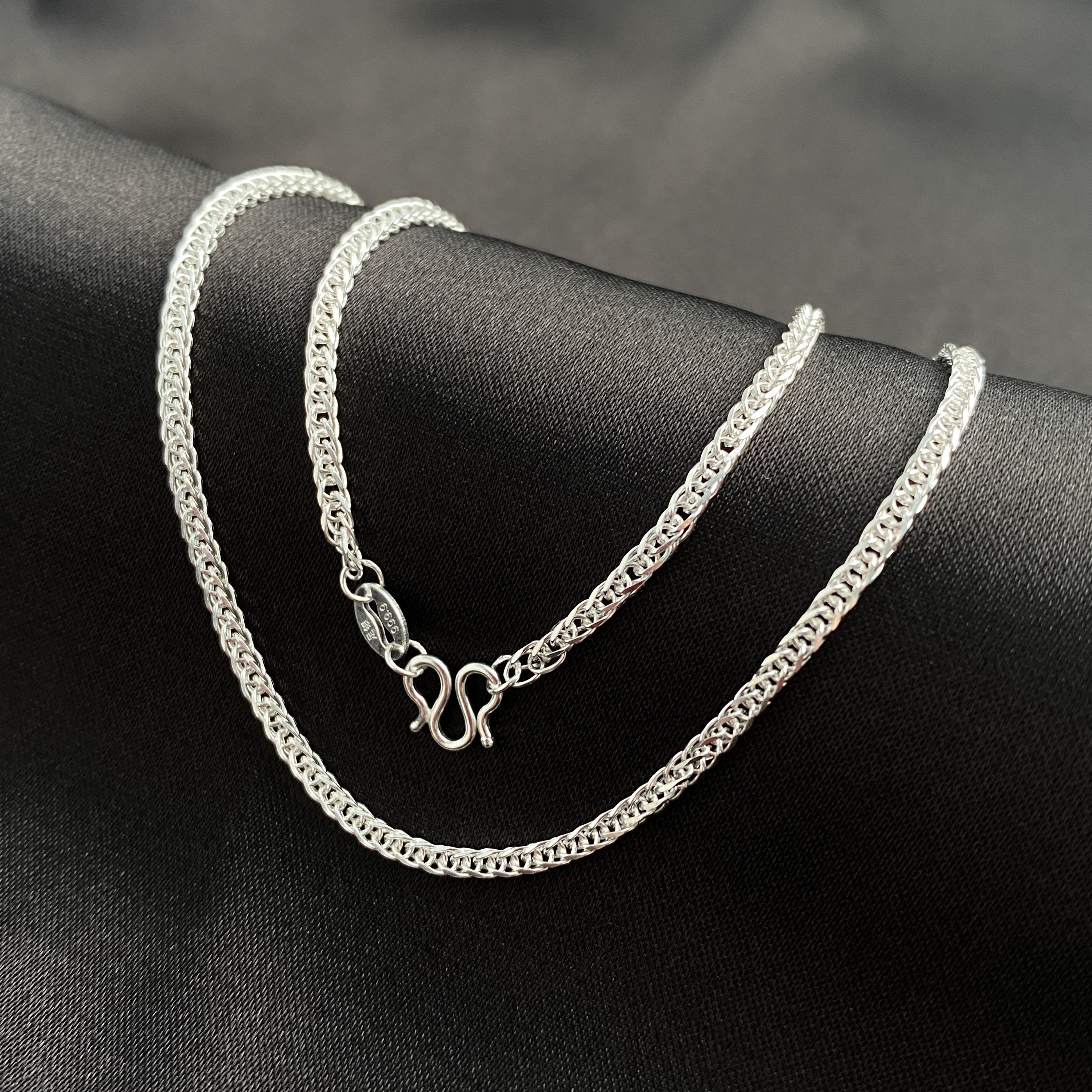 链子足银 999.9肖邦链2.3mm简约小众M扣锁骨链百搭时尚素链银色