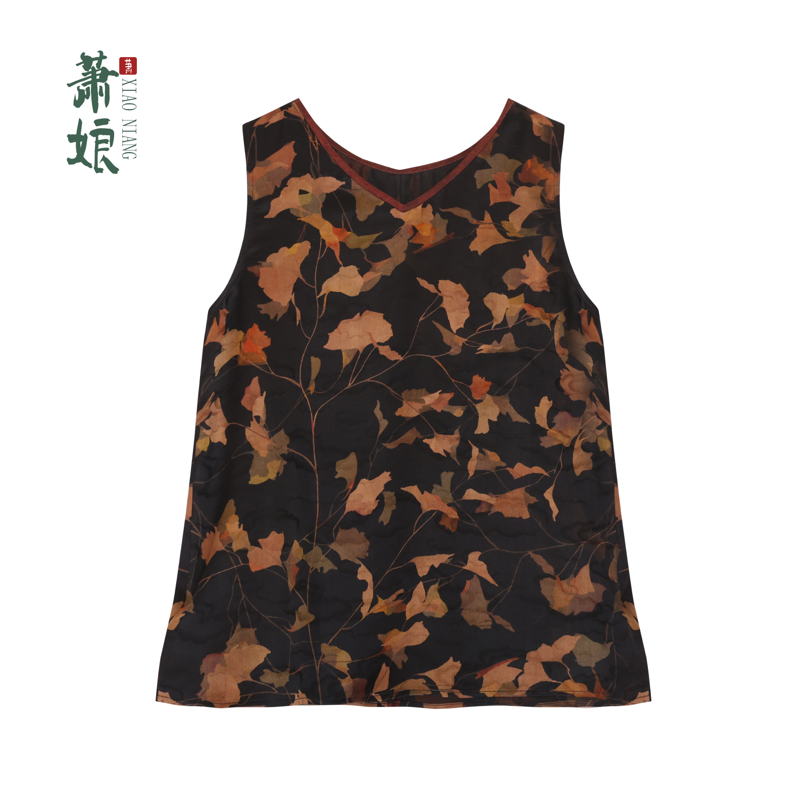 萧娘【晚秋】红云纱新中式背心时尚桑蚕丝女士宽松气质女上衣5124