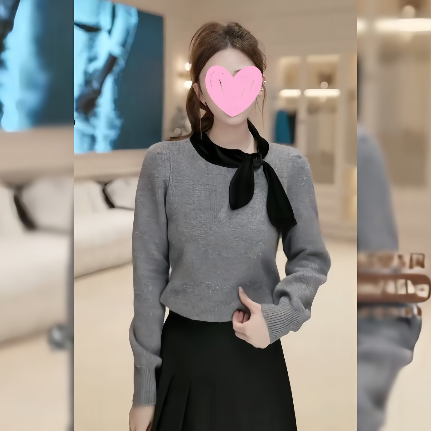 法式小个子甜美温柔风减龄针织衫女2025秋冬季蝴蝶结撞色毛衣上衣