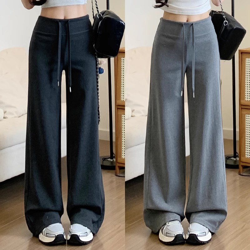 灰色阔腿裤女秋冬季2025年新款高腰垂感美式休闲显瘦直筒拖地长裤