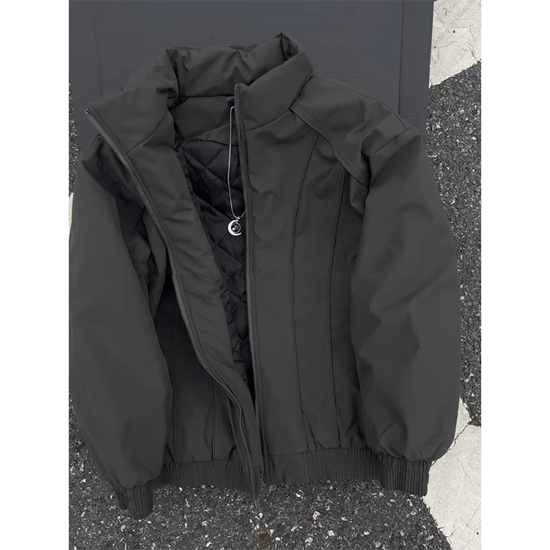 黑色美式立领飞行夹克棉服男款冬季加厚cleanfit短款工装棉衣外套