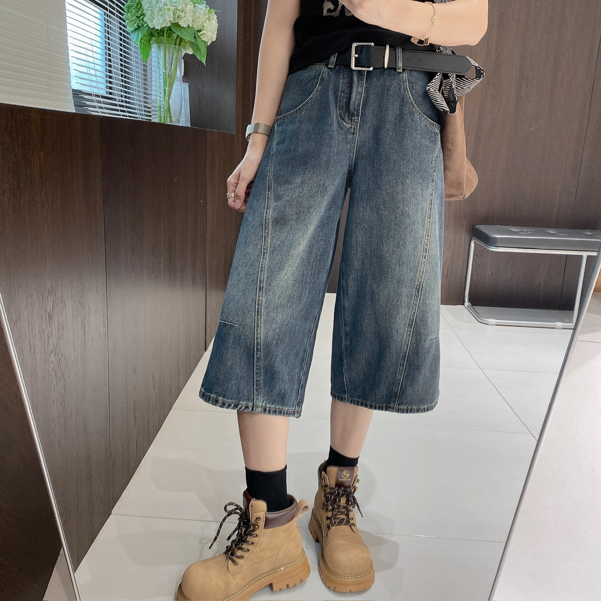 IMFLY金小金自制女装 牛仔裤DYK2786韩版宽松个性七分阔腿裤女裤