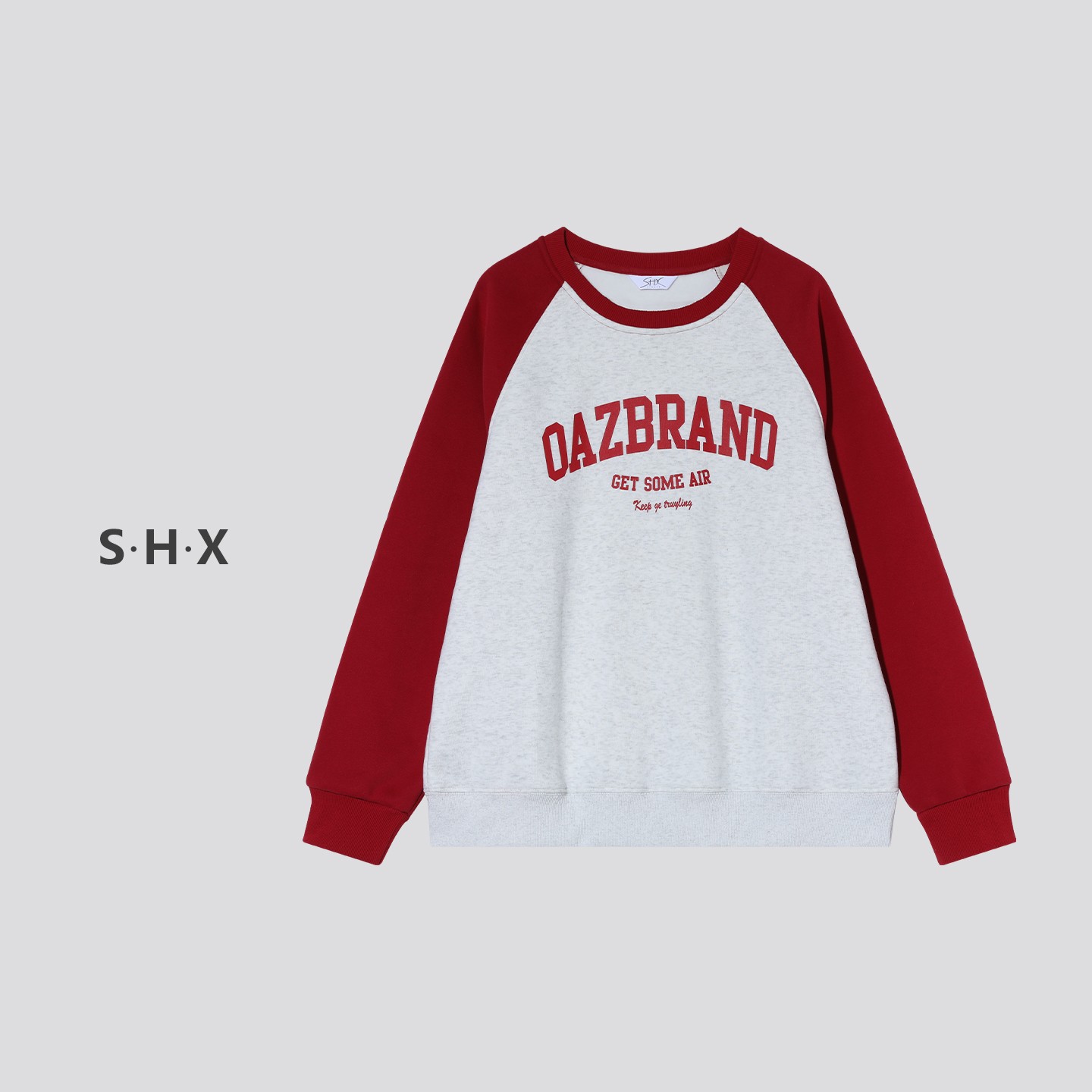 美式红色宽松拼接圆领卫衣女春秋爆款2025新款高级感显瘦上衣即墨